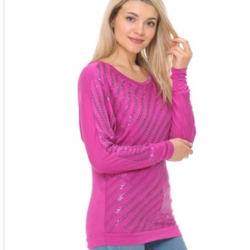 Pink Glitter Sparkle Cowl Neck Batwing Blouse